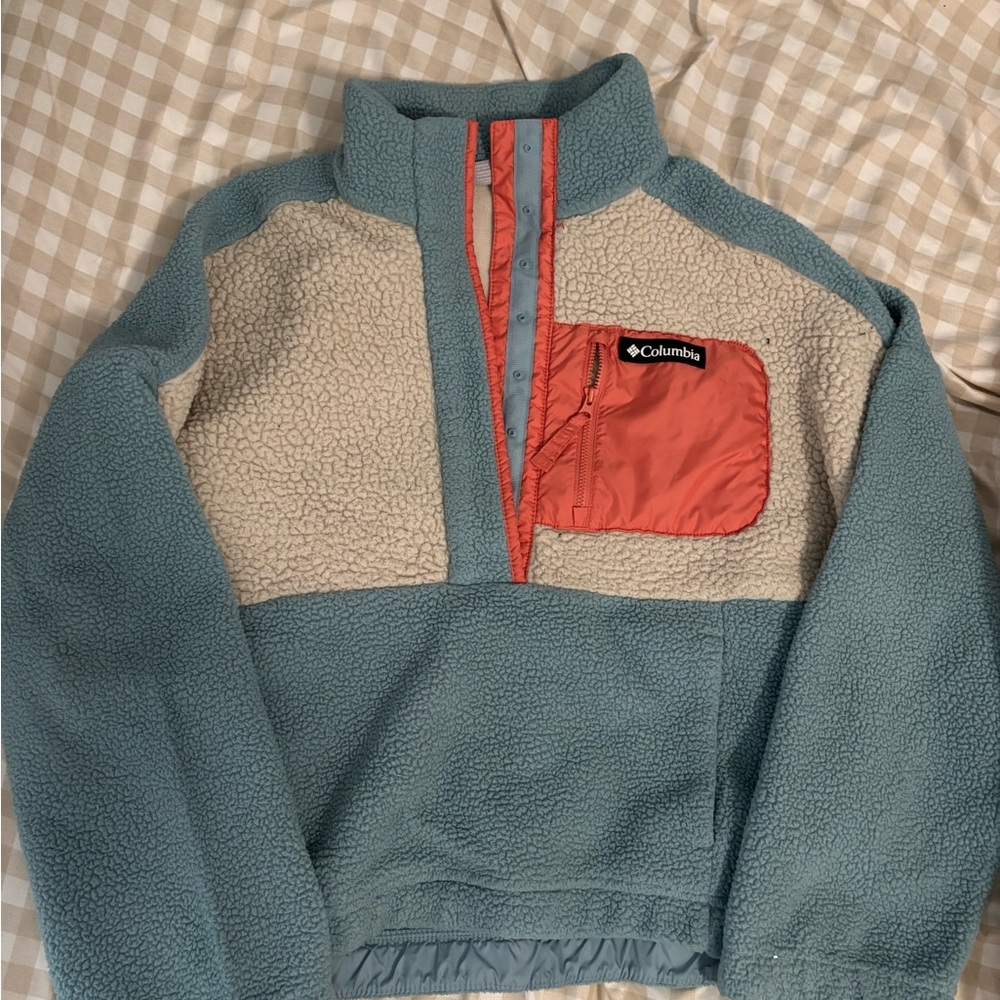 Columbia Teal and Beige Fleece Jacket